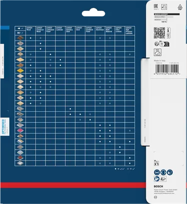 Bosch EXPERT alumiiniumist akuga ketassae terade ühilduvustabel.